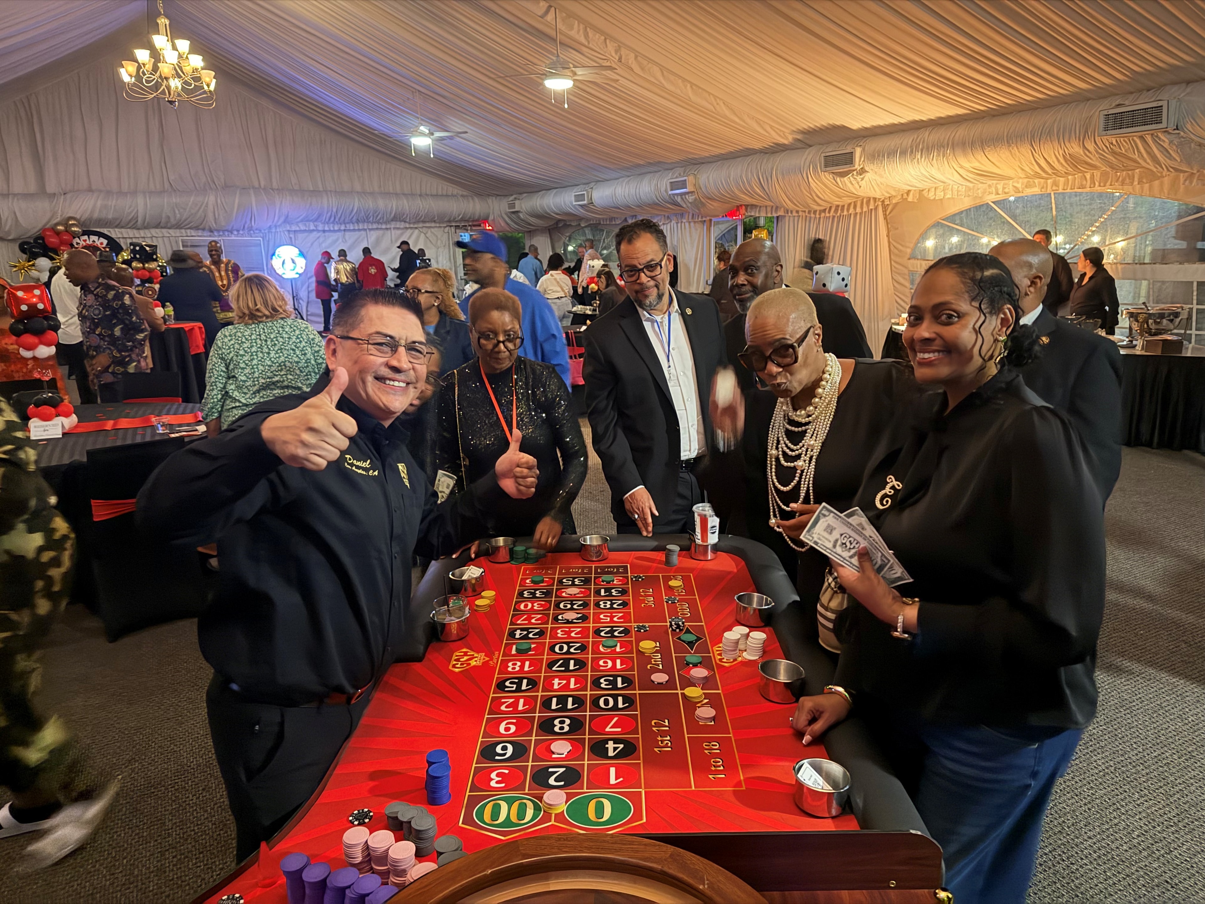 Casino event with craps tables and guests